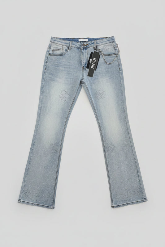 KDNK Light Blue Rhinestone Skinny Flare Jeans